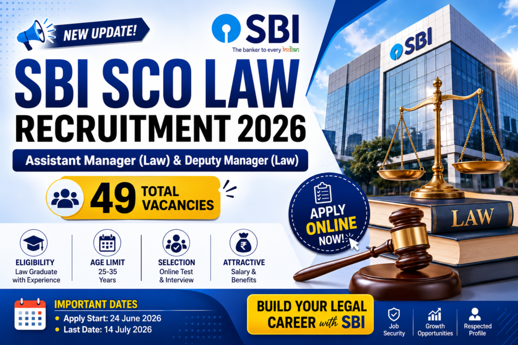 SBI SCO Law Recruitment 2026 Notification Out for Assistant Manager & Deputy Manager (Law) – Apply Online