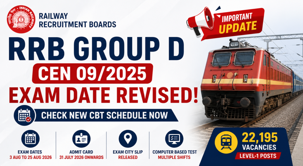 RRB Group D CEN 09/2025 Exam Date Revised: Check New CBT Schedule