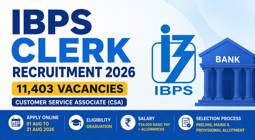IBPS Clerk Recruitment 2026 Notification Out – 11,403 Customer Service Associate (CSA) Vacancies, Apply Online